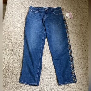 Knox Rose Embroidered Side Stripe Jeans Women's 2 boho